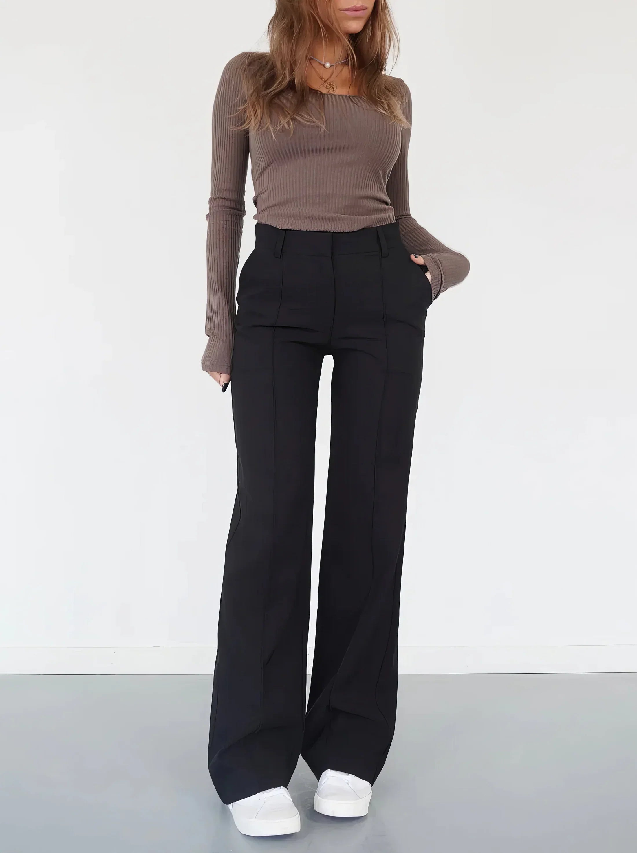 Women's High Waist Wide Leg Trousers with Tailored Finish - 4
