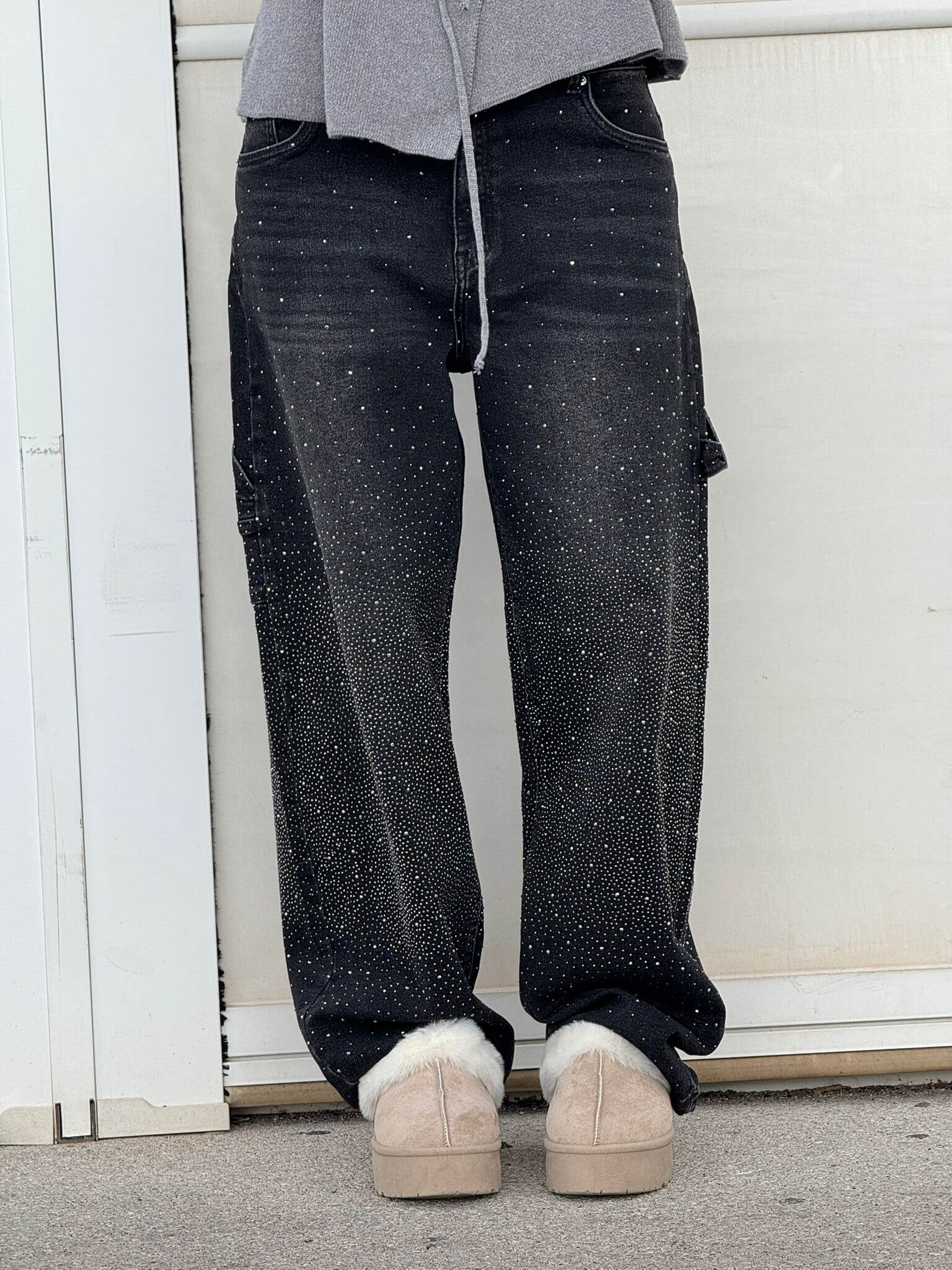 Women's Slim Jeans with Glossy Coated Finish - Black