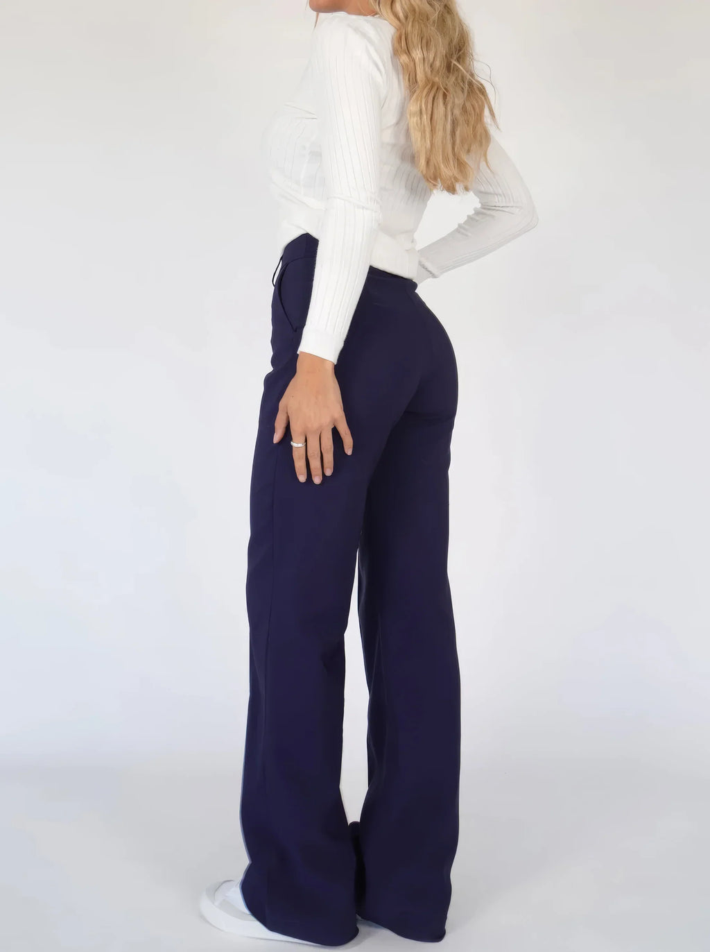 Women's High Waist Wide Leg Trousers with Tailored Finish - 8