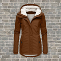 Women's Hooded Winter Coat with Fleece Lining and Fitted Cut - Brown