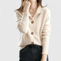 Women's Cardigan with Collar and Button Front - Beige