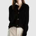 Women's Cardigan with Collar and Button Front - Black