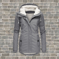 Women's Hooded Winter Coat with Fleece Lining and Fitted Cut - Grey