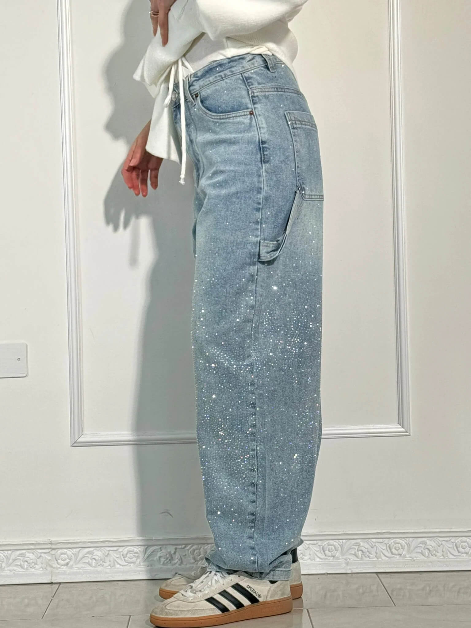 Women's Slim Jeans with Glossy Coated Finish - 10
