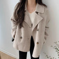 Women's Double-Breasted Blazer with Notched Lapel - Apricot