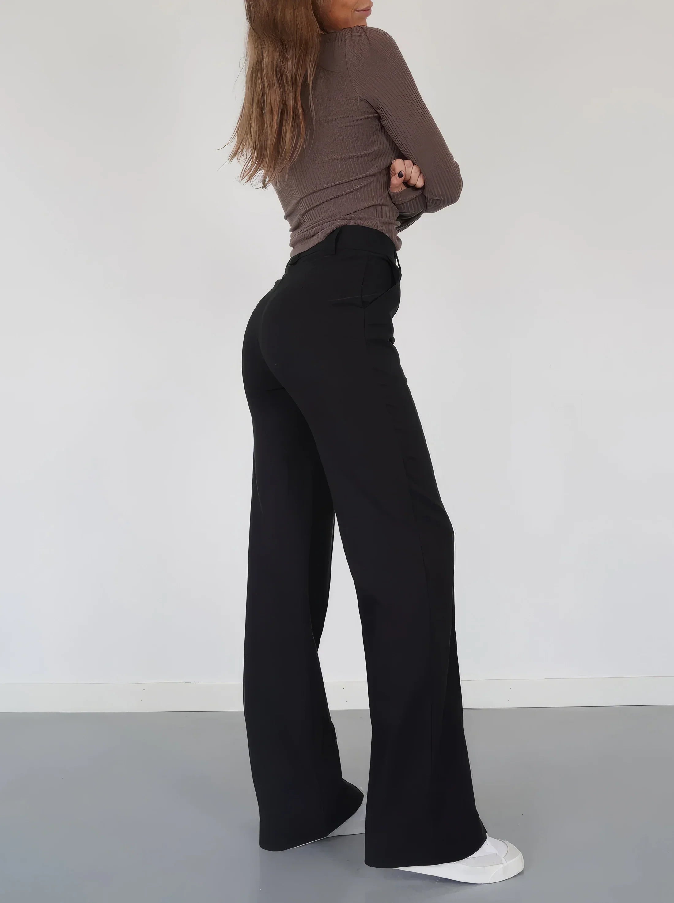 Women's High Waist Wide Leg Trousers with Tailored Finish - 5