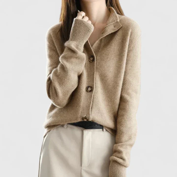 Women's Cardigan with Collar and Button Front - 5