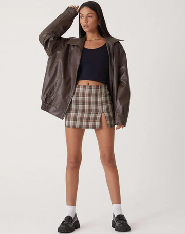 Women's Oversized Leather Jacket with Collar - 3