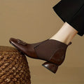 Women's Ankle Boots with Elastic Panel and Block Heel - Brown