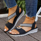 Women's Sandals with Elastic Straps and Wedge Sole - 11