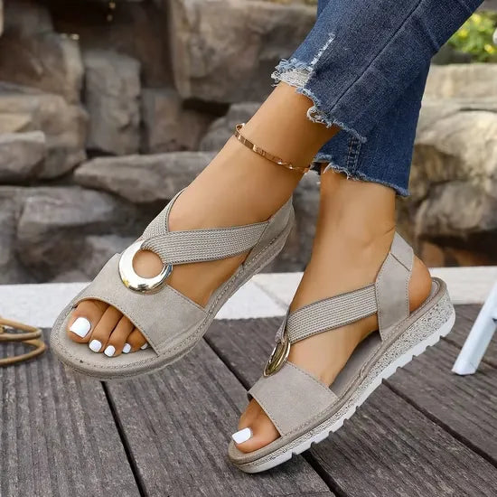 Women's Sandals with Elastic Straps and Wedge Sole - 14