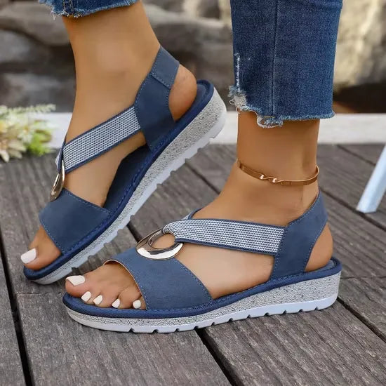 Women's Sandals with Elastic Straps and Wedge Sole - 6