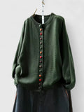 Women's Cardigan Long Sleeve with Decorative Buttons - Green