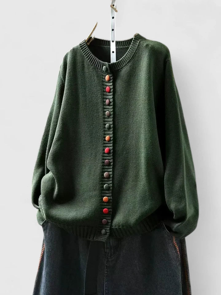 Women's Cardigan Long Sleeve with Decorative Buttons - Green
