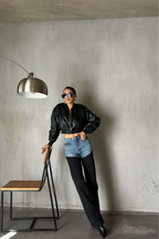 Women's High-Waist Jeans with Two-Tone Patchwork and Slim Straight Leg - 8