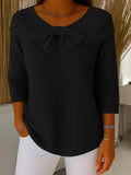 Women's Jumper Off-Shoulder Bow Detail with Three-Quarter Sleeves - Black