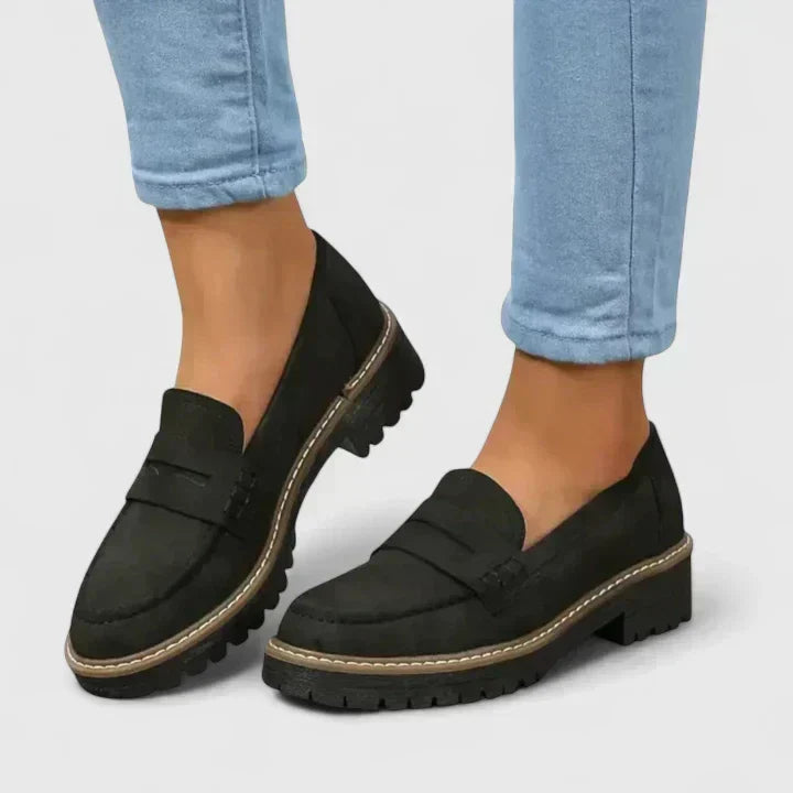 Women's Penny Loafers with Chunky Platform Sole - Black