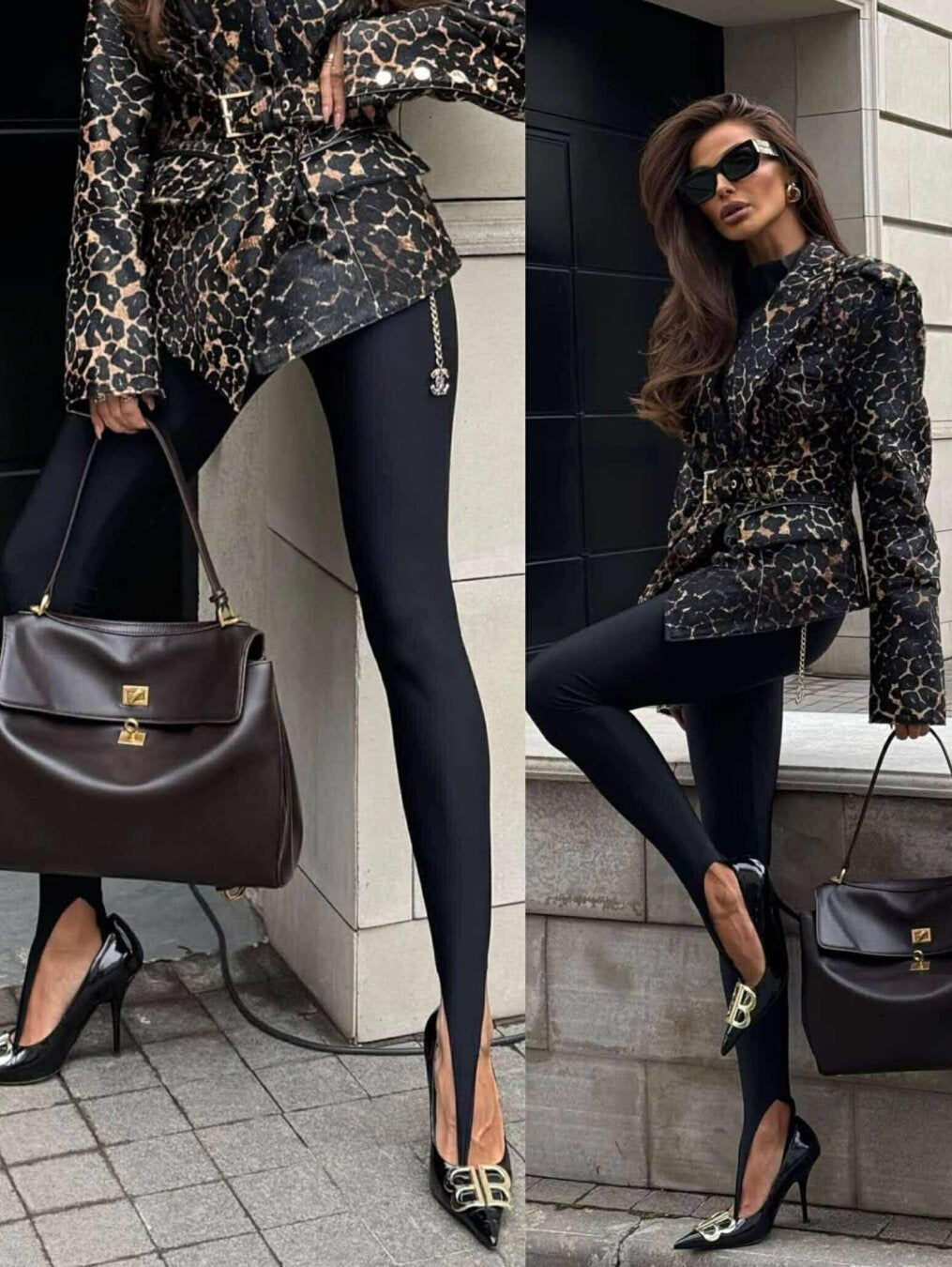 Women's High-Waist Stretch Leggings with Stirrup Hem - 2