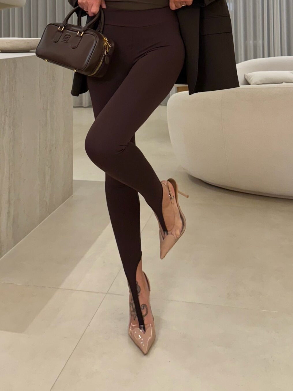 Women's High-Waist Stretch Leggings with Stirrup Hem - 6