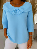 Women's Jumper Off-Shoulder Bow Detail with Three-Quarter Sleeves - Blue