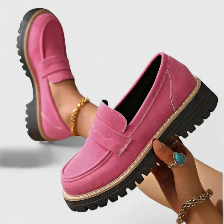 Women's Penny Loafers with Chunky Platform Sole - Pink