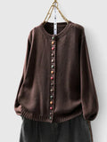 Women's Cardigan Long Sleeve with Decorative Buttons - Dark Brown
