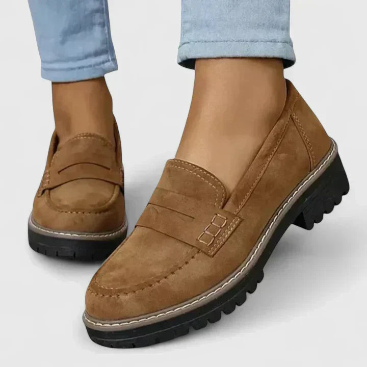 Women's Penny Loafers with Chunky Platform Sole - Brown