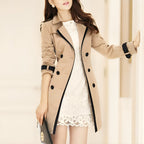 Women's Wrap Trench Coat with Button Detail and Long Length - 4