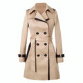 Women's Wrap Trench Coat with Button Detail and Long Length - Khaki
