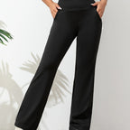 Women's Stretch Sports Trousers with High Waist and Wide Leg - 11