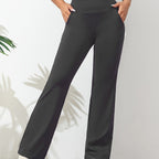 Women's Stretch Sports Trousers with High Waist and Wide Leg - 12