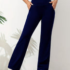 Women's Stretch Sports Trousers with High Waist and Wide Leg - 13