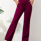 Women's Stretch Sports Trousers with High Waist and Wide Leg - 15