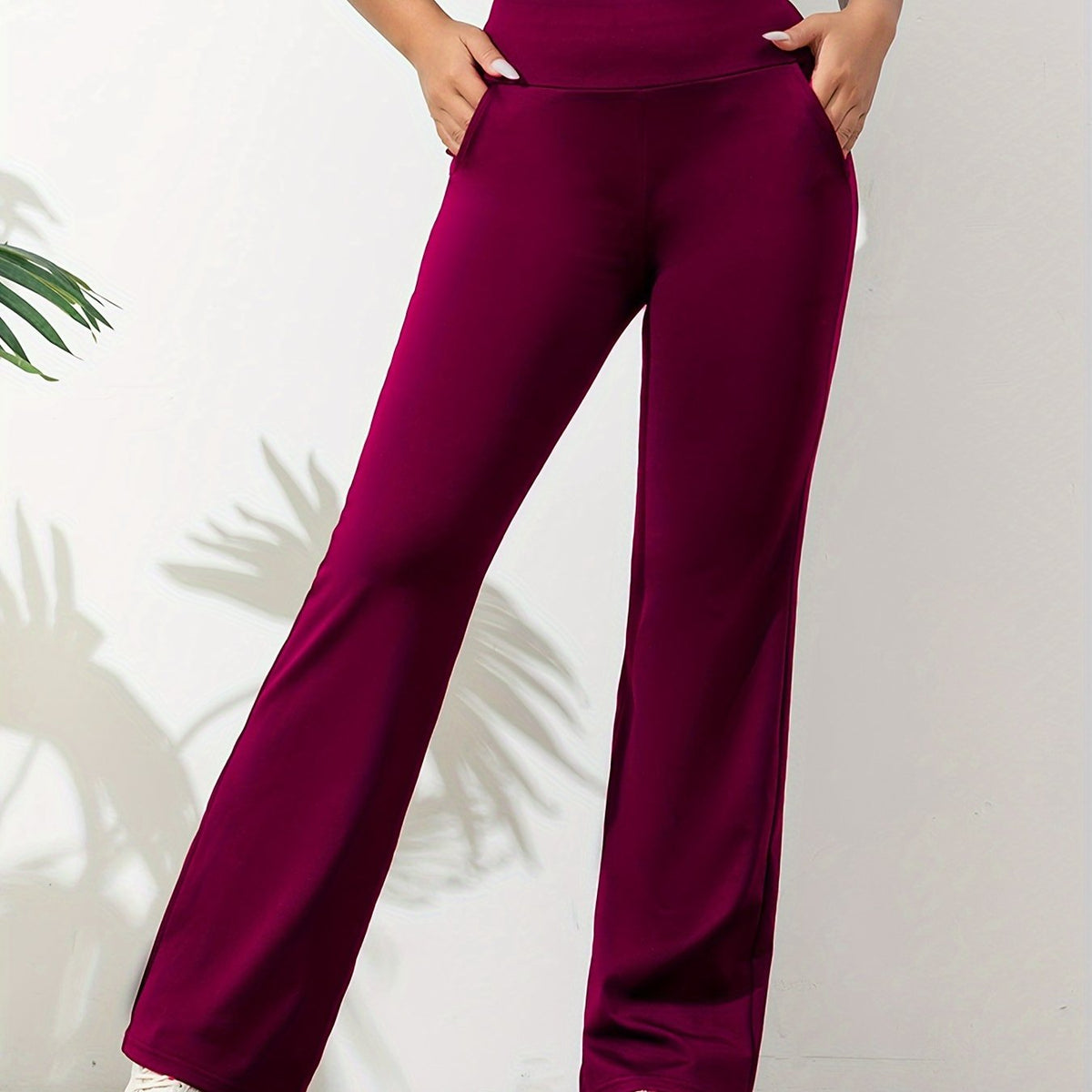 Women's Stretch Sports Trousers with High Waist and Wide Leg - 15