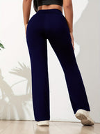 Women's Stretch Sports Trousers with High Waist and Wide Leg - 9