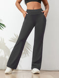 Women's Stretch Sports Trousers with High Waist and Wide Leg - Dark Grey