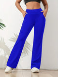 Women's Stretch Sports Trousers with High Waist and Wide Leg - Royal Blue