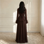 Women's Maxi Dress with Ruffle Detail and Flared Sleeves - 11