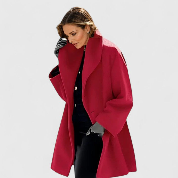 Women's Coat Relaxed Fit with Shawl Collar and Longline Silhouette - Red