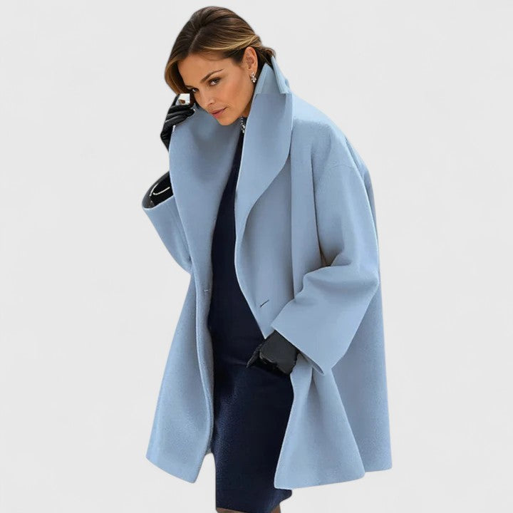 Women's Coat Relaxed Fit with Shawl Collar and Longline Silhouette - Blue