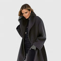 Women's Relaxed Coat with Oversized Lapel Collar - Black