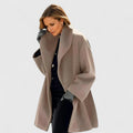 Women's Coat Relaxed Fit with Shawl Collar and Longline Silhouette - Khaki