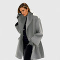 Women's Relaxed Coat with Oversized Lapel Collar - Grey