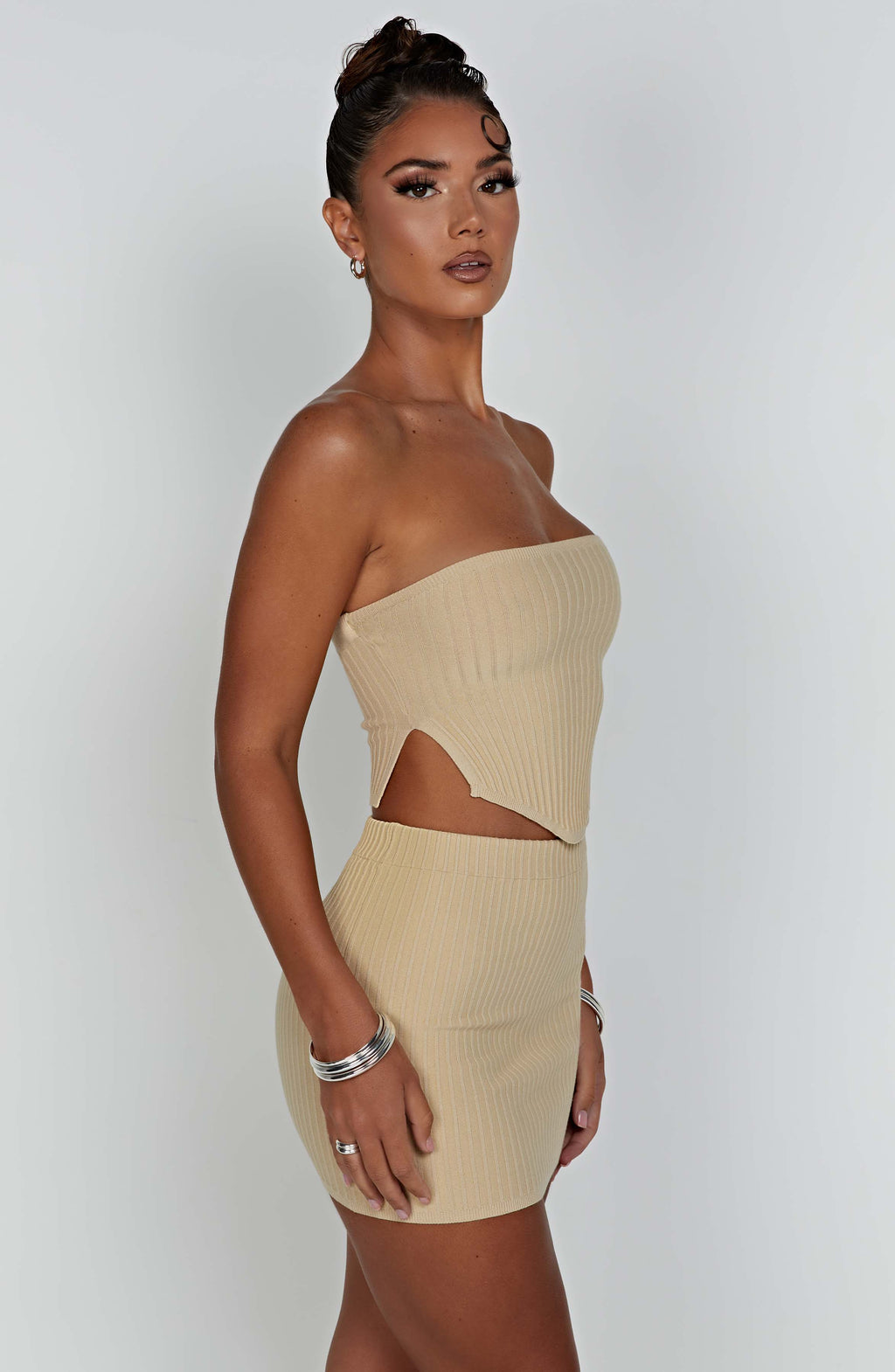Women's Ribbed Bodycon Mini Dress Strapless with Sleek Fitted Silhouette - 8