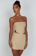 Women's Ribbed Bodycon Mini Dress Strapless with Sleek Fitted Silhouette - 11
