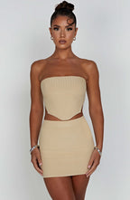 Women's Ribbed Bodycon Mini Dress Strapless with Sleek Fitted Silhouette - 10
