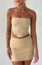 Women's Ribbed Bodycon Mini Dress Strapless with Sleek Fitted Silhouette - 12