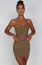 Women's Ribbed Bodycon Mini Dress Strapless with Cutout Waist - 12