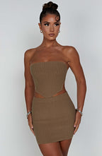 Women's Ribbed Bodycon Mini Dress Strapless with Cutout Waist - 11