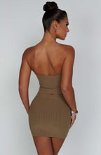 Women's Ribbed Bodycon Mini Dress Strapless with Cutout Waist - 9